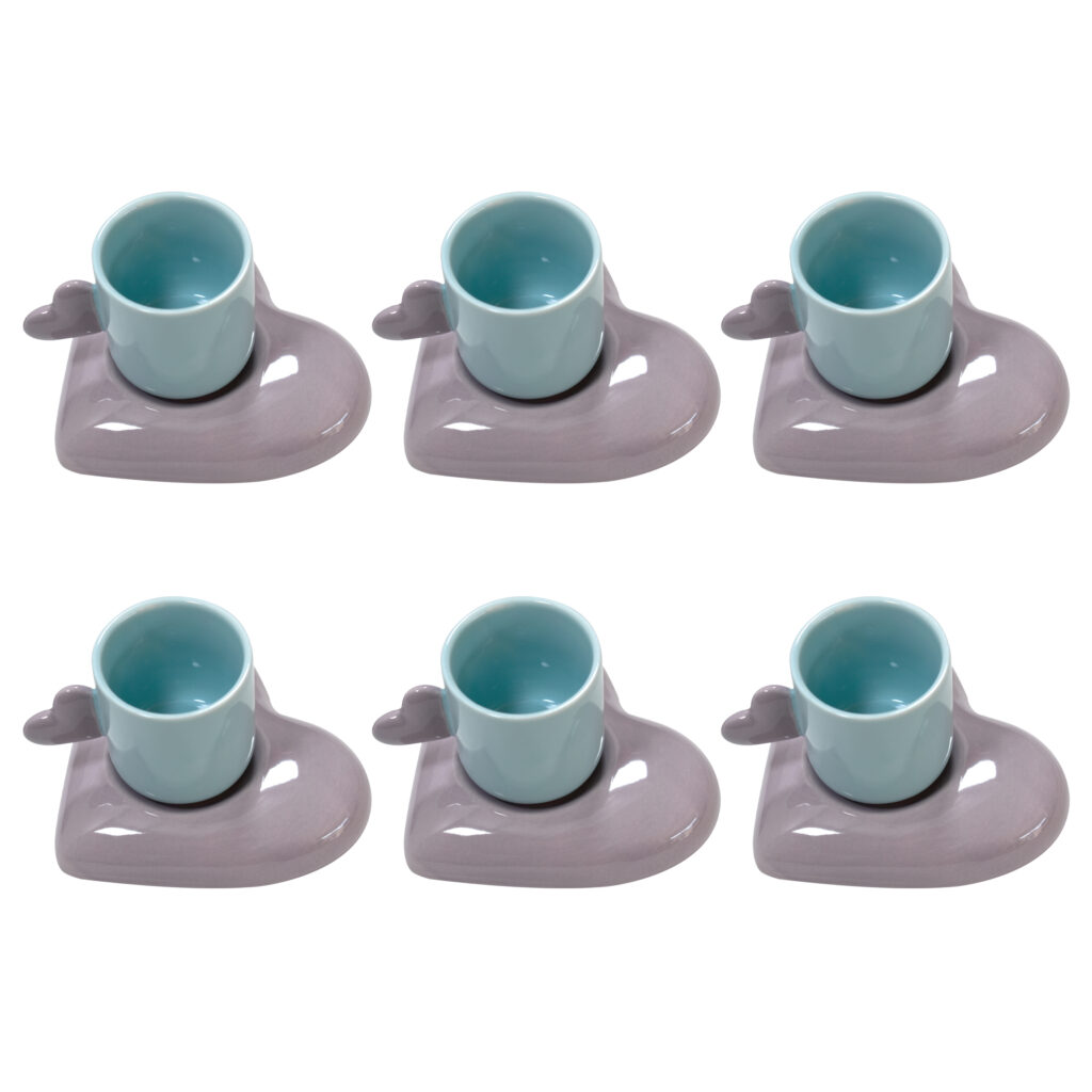 Service à thé artistique en porcelaine 6 pièces turquoise – Collection colorée et vibrante pour la maison et cadeau