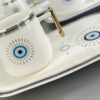 Service à thé artistique en porcelaine avec motif œil protecteur blanc – Vaisselle belle et symbolique