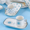 Service à thé artistique en porcelaine avec motif œil protecteur blanc – Vaisselle belle et symbolique