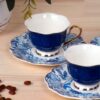 Service à thé artistique en porcelaine avec motif feuilles – Style unique et fait main