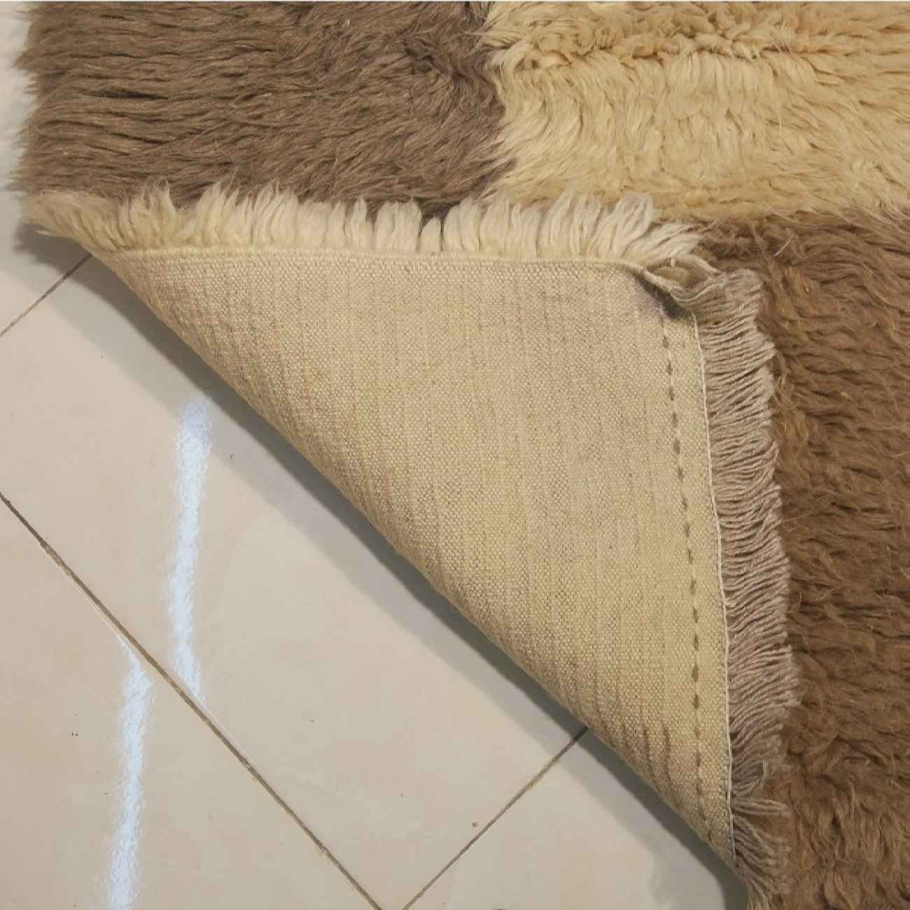 Tapis Persan en laine tissé à la main dans le Fars, à carreaux marron