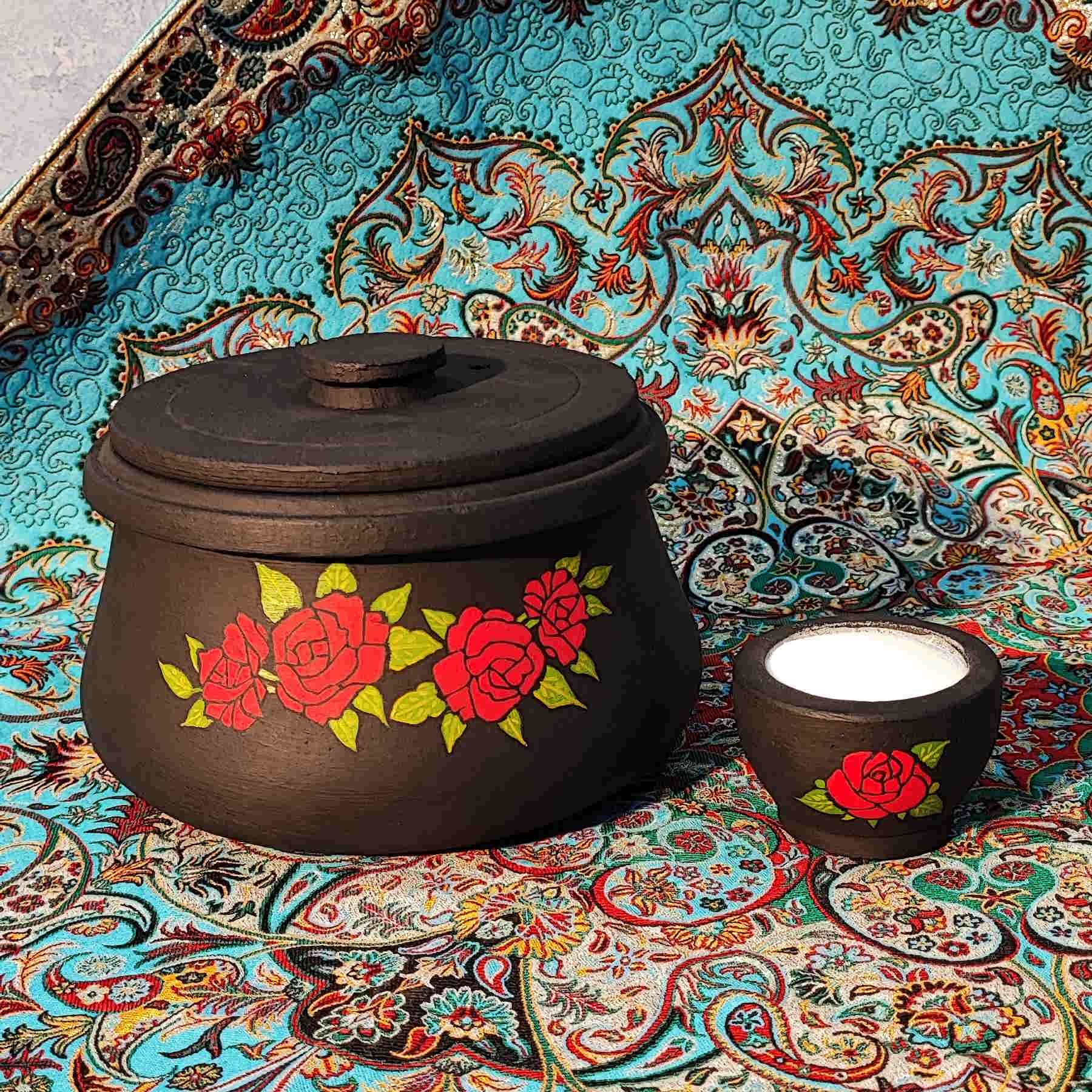 Pot Dizi Persan en Pierre Adapté pour Abgoosht avec Motif de Fleur