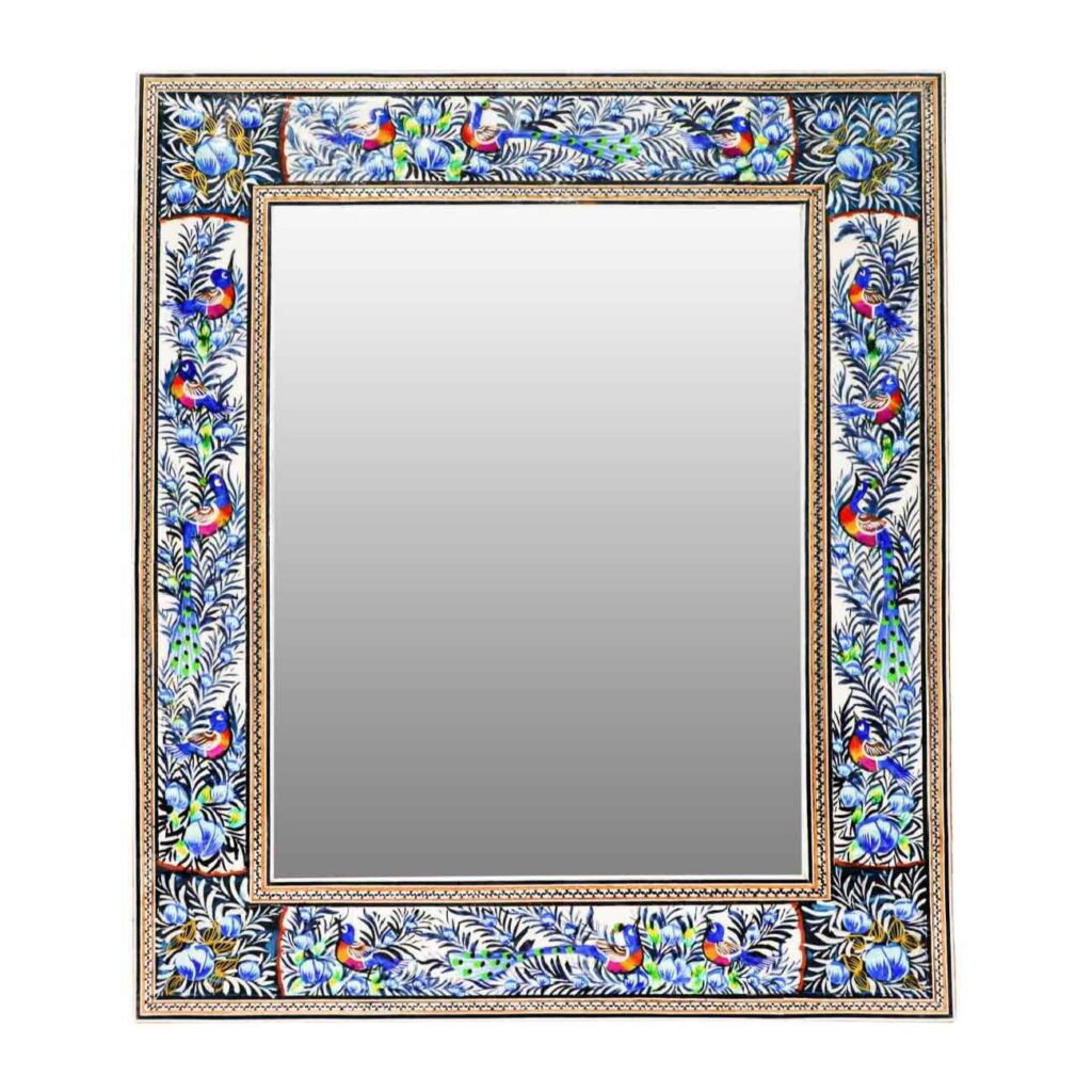 Cadre miroir en bois persan Khatamkari avec design floral
