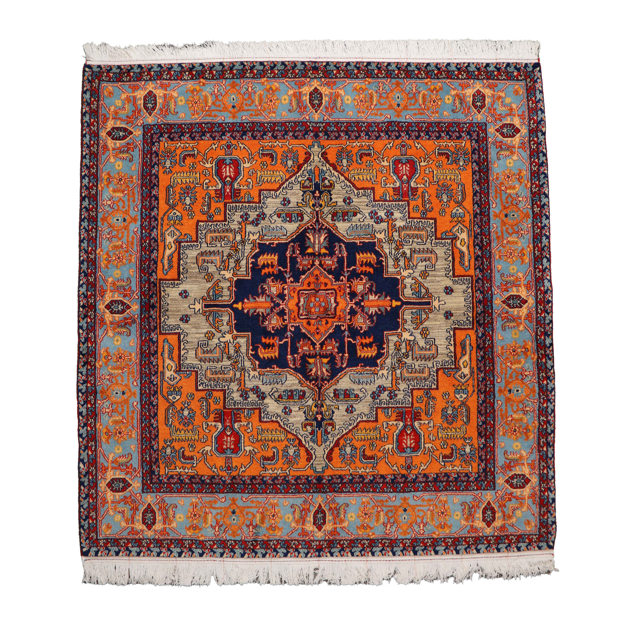 Tapis persan en laine noué à la main à Ispahan Herati orange