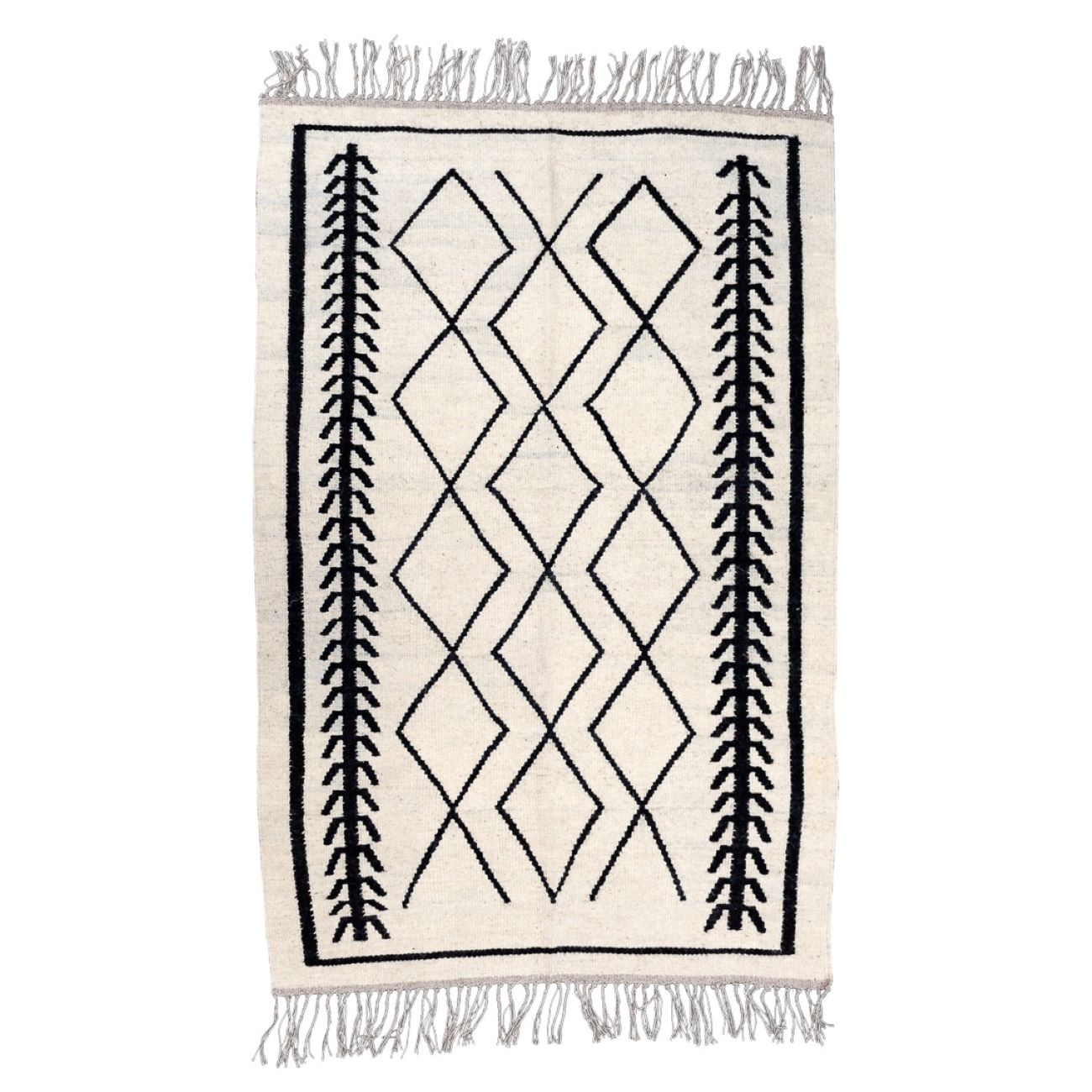 Tapis Kilim en laine persan tissé à la main, authentique dans le Fars, géométrique blanc