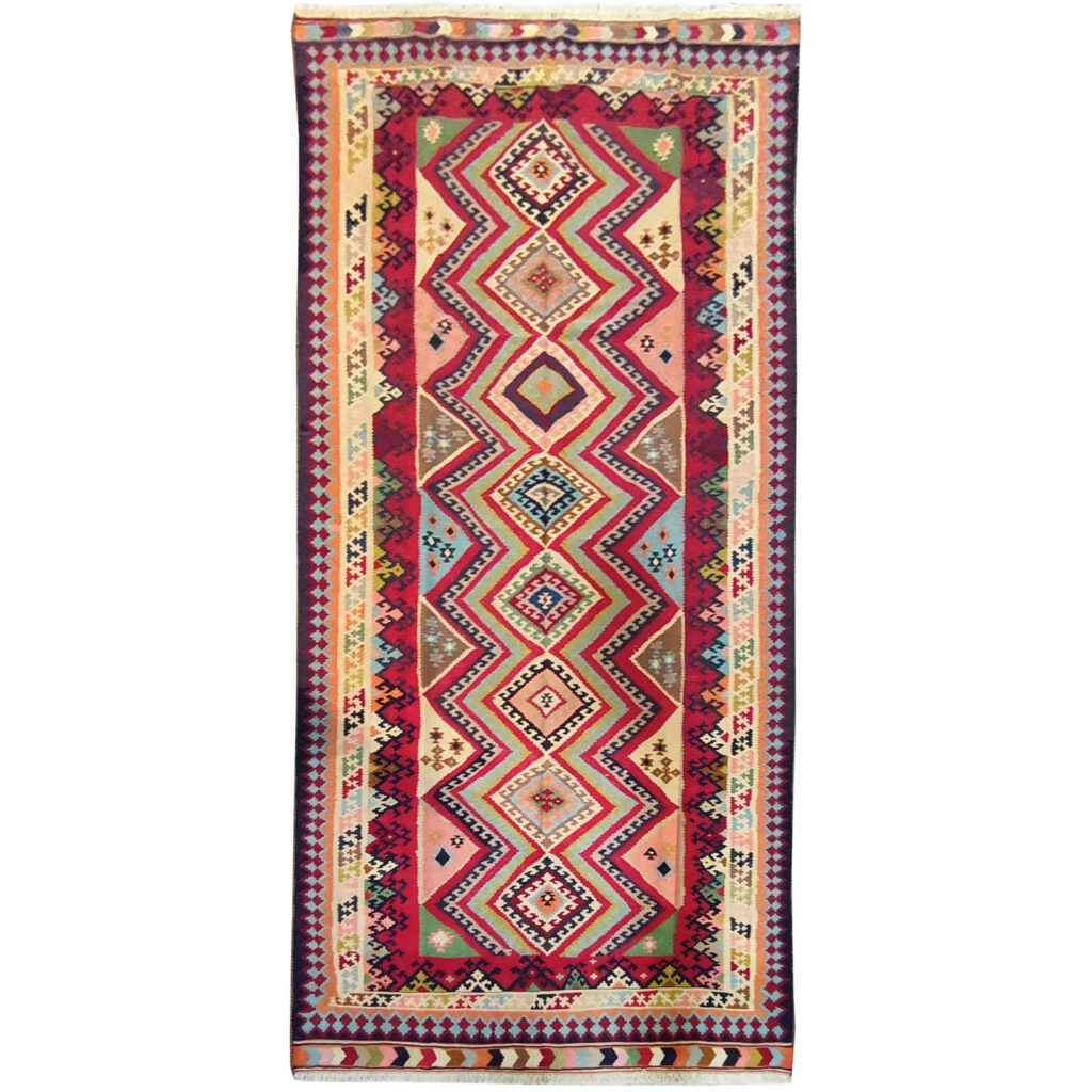 Tapis de Couloir Kilim Persan en Laine Authentique Tissé à la Main à Tabriz Qashqai
