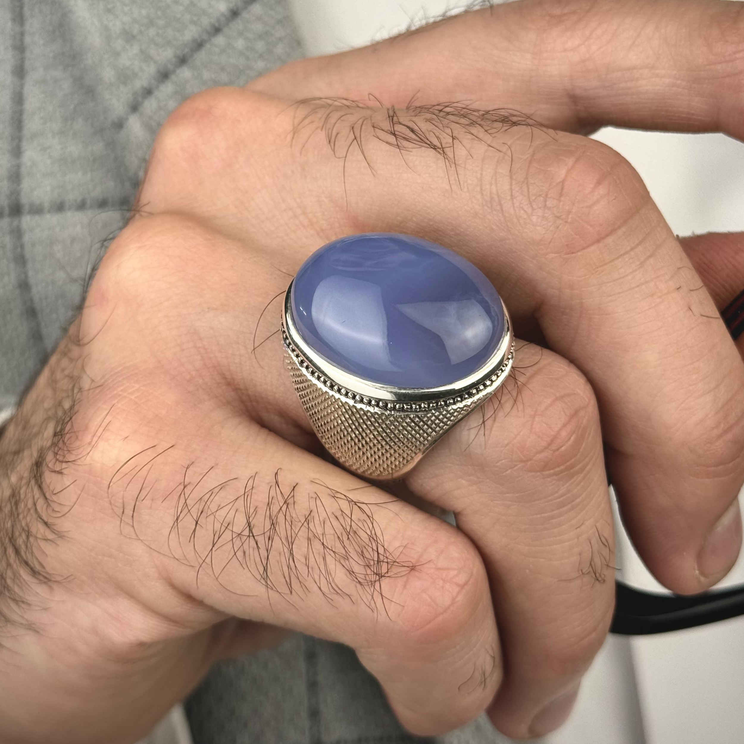 Bague en argent Aqeeq yéménite persane pour hommes