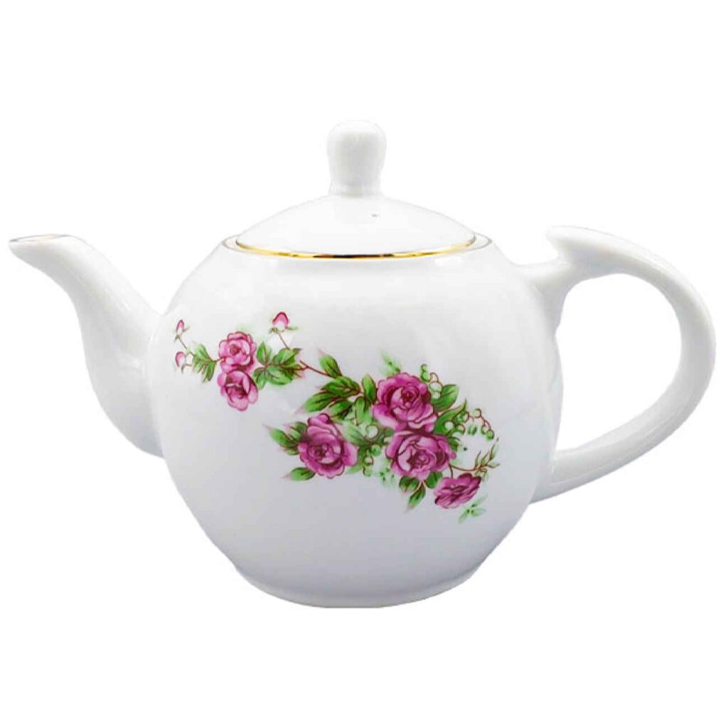 Théière de service en porcelaine avec design floral en blanc