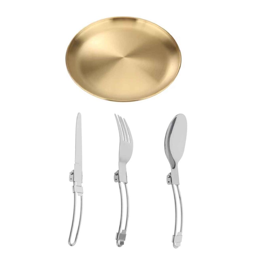 Ensemble de Vaisselle et Couverts Portable pour Camping de 4 Personnes