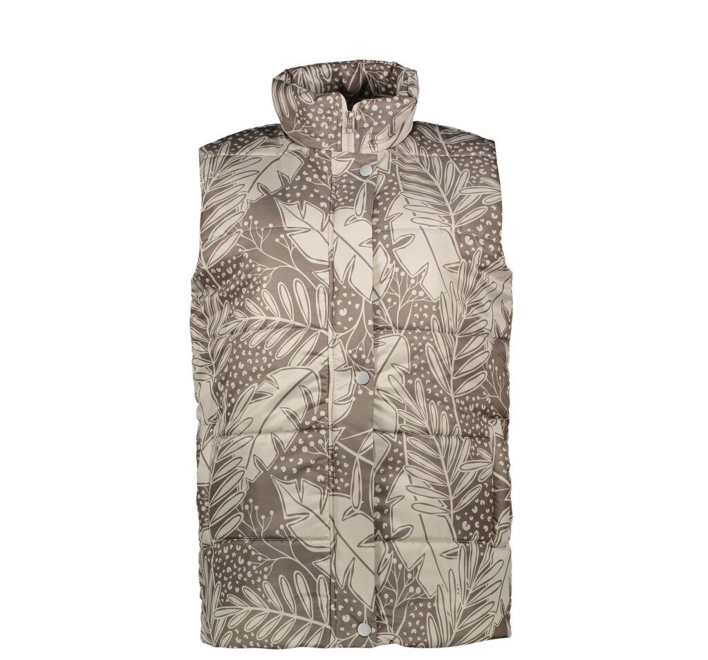 Veste matelassée pour femmes sans manches avec fermeture éclair et design de feuilles