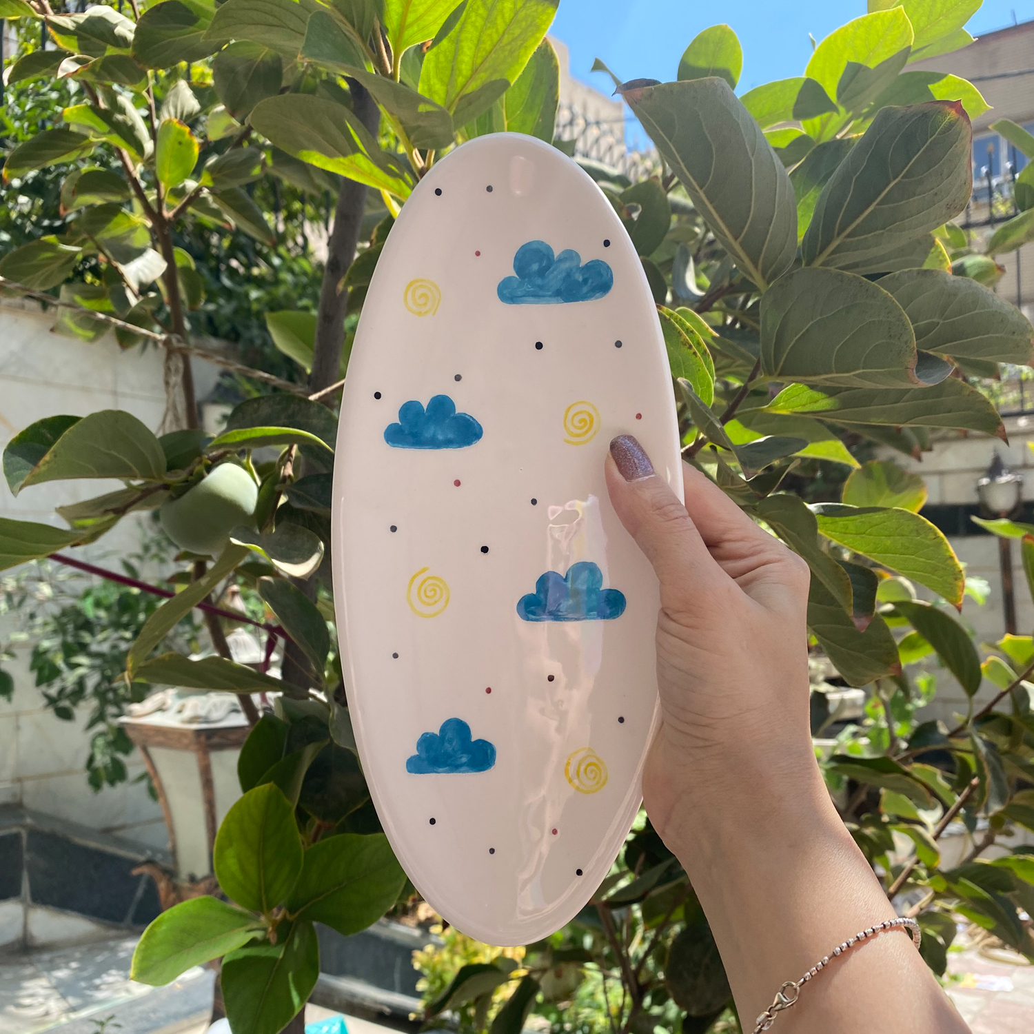 Plateau de Service en Céramique Artistique Peint à la Main