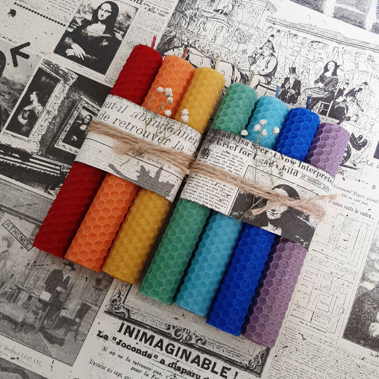 Bougie pilier en cire d’abeille – Élégance durable et combustion propre, ensemble de 7