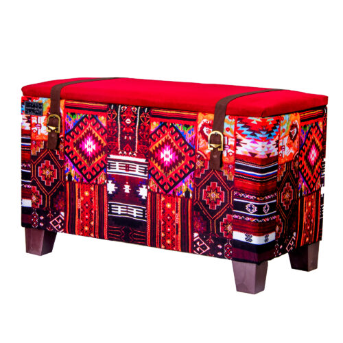 Pouf persan rouge traditionnel avec pieds en bois
