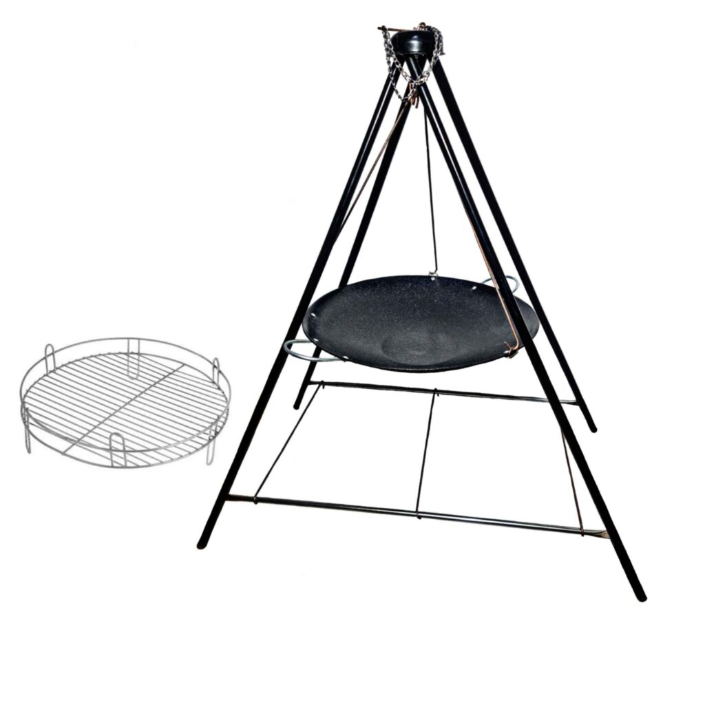 Grill Tripod pour Feu de Camp pour Cuisine en Plein Air avec Poêle