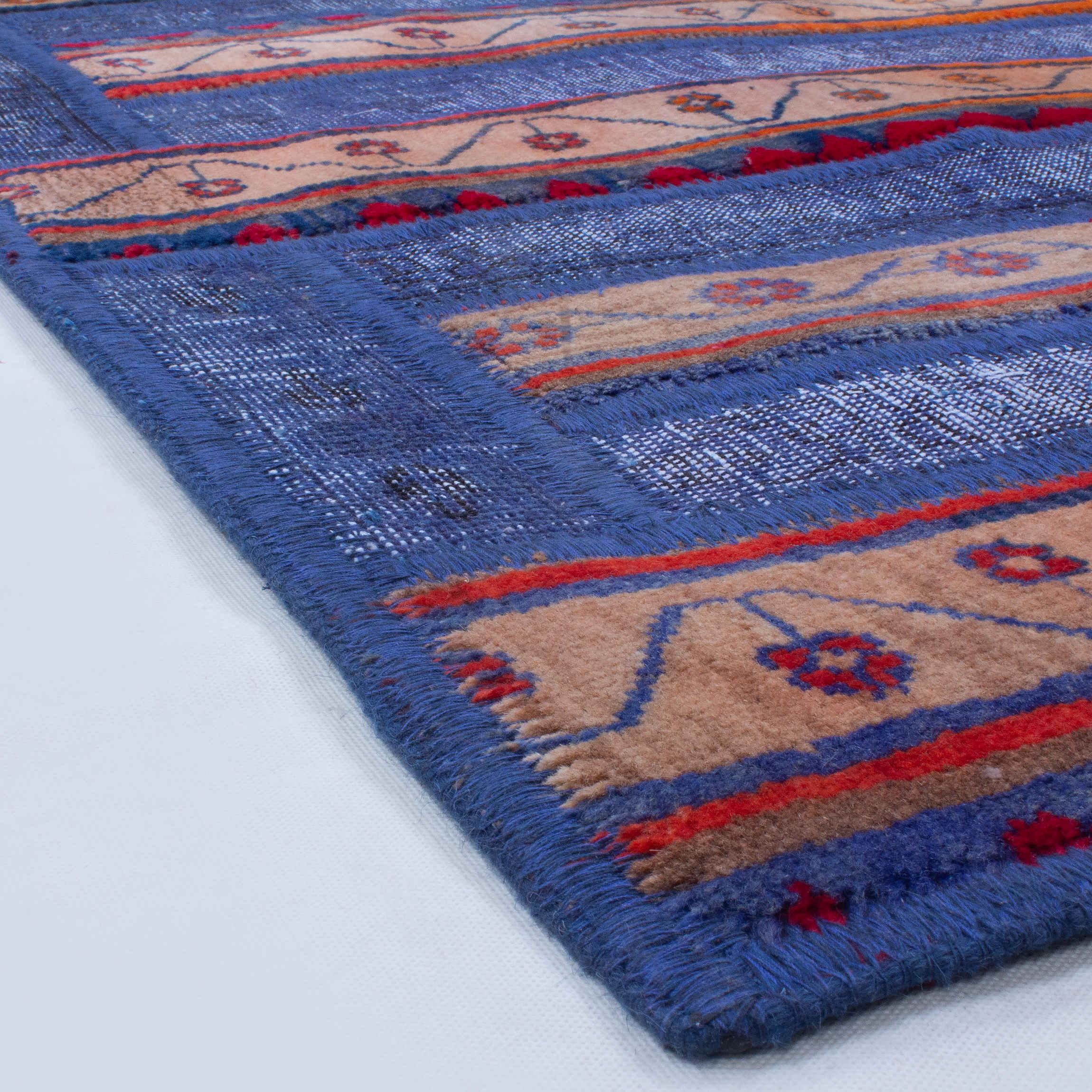 Tapis Persan Vintage Patchwork Noué à la Main Bleu