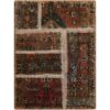 Tapis Persan Vintage Patchwork Noué à la Main Marron