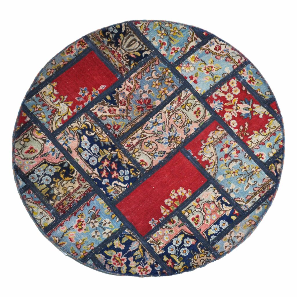 Tapis Persan Vintage Patchwork Noué à la Main Rouge