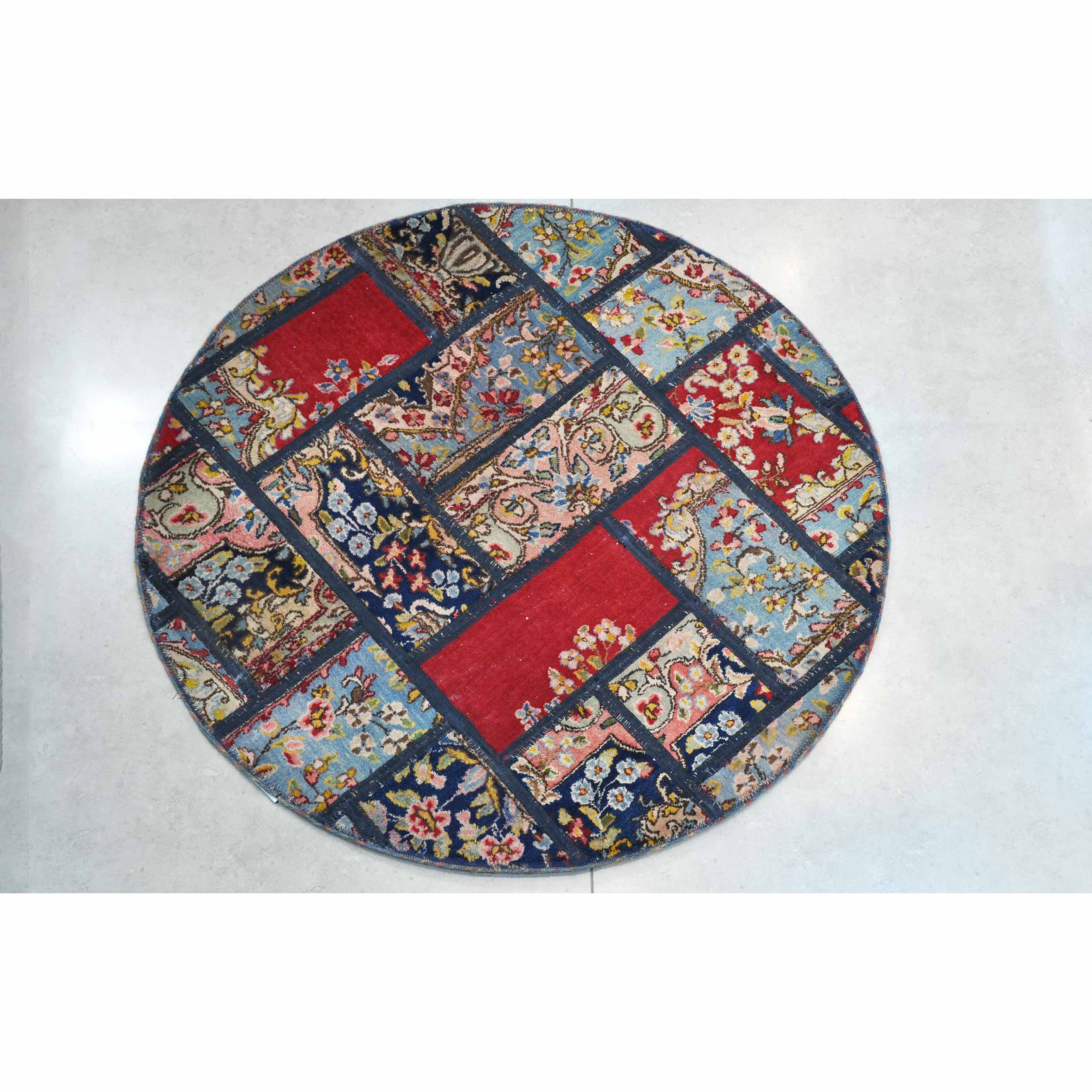 Tapis Persan Vintage Patchwork Noué à la Main Rouge