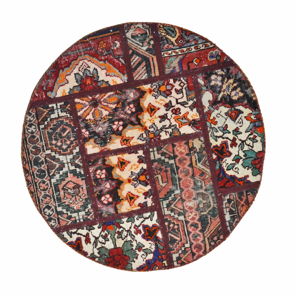 Tapis Persan Vintage Patchwork Noué à la Main Traditionnel Rouge