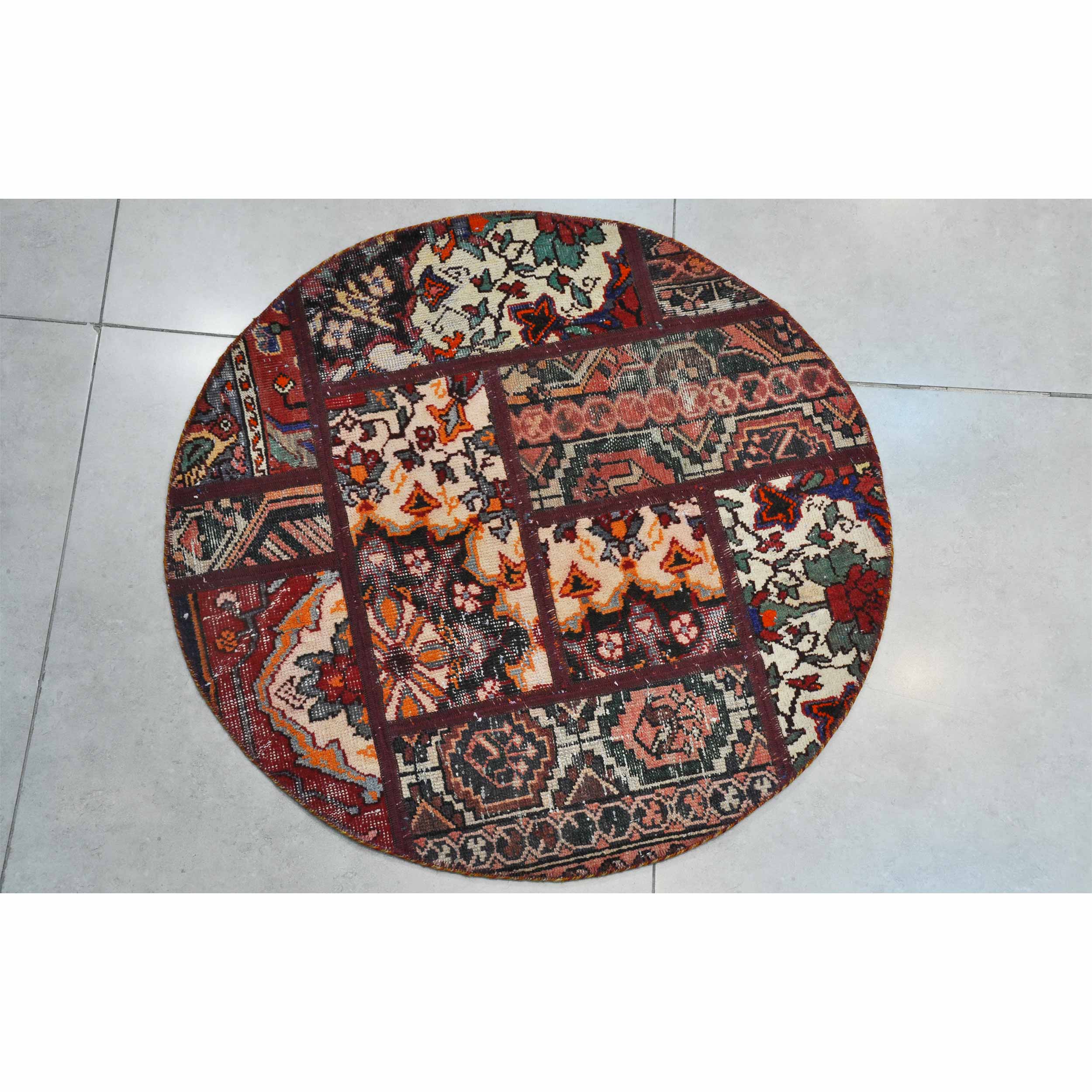 Tapis Persan Vintage Patchwork Noué à la Main Traditionnel Rouge