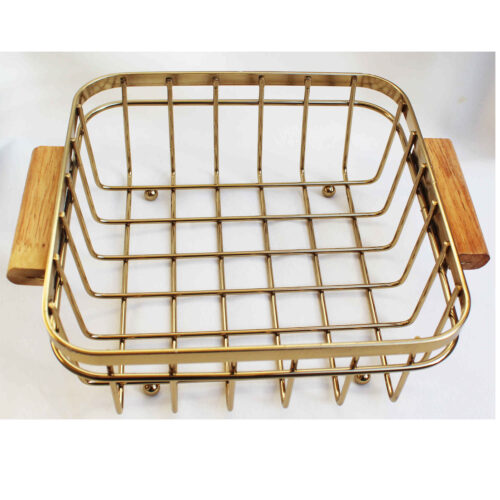 Panier à fruits en fil métallique avec base en bois doré chic et luxe