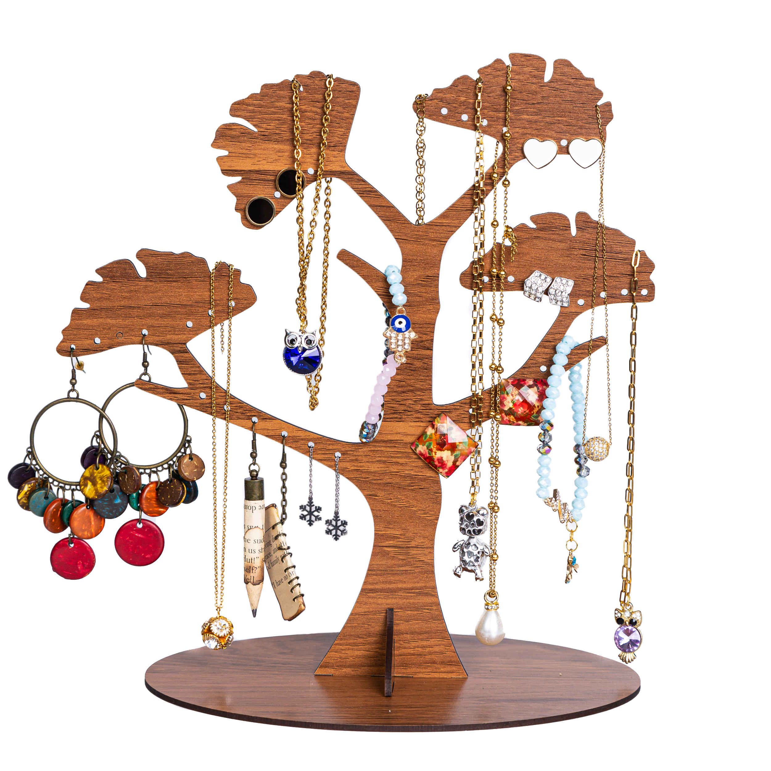 Porte-bijoux en bois et organisateur avec design arbre