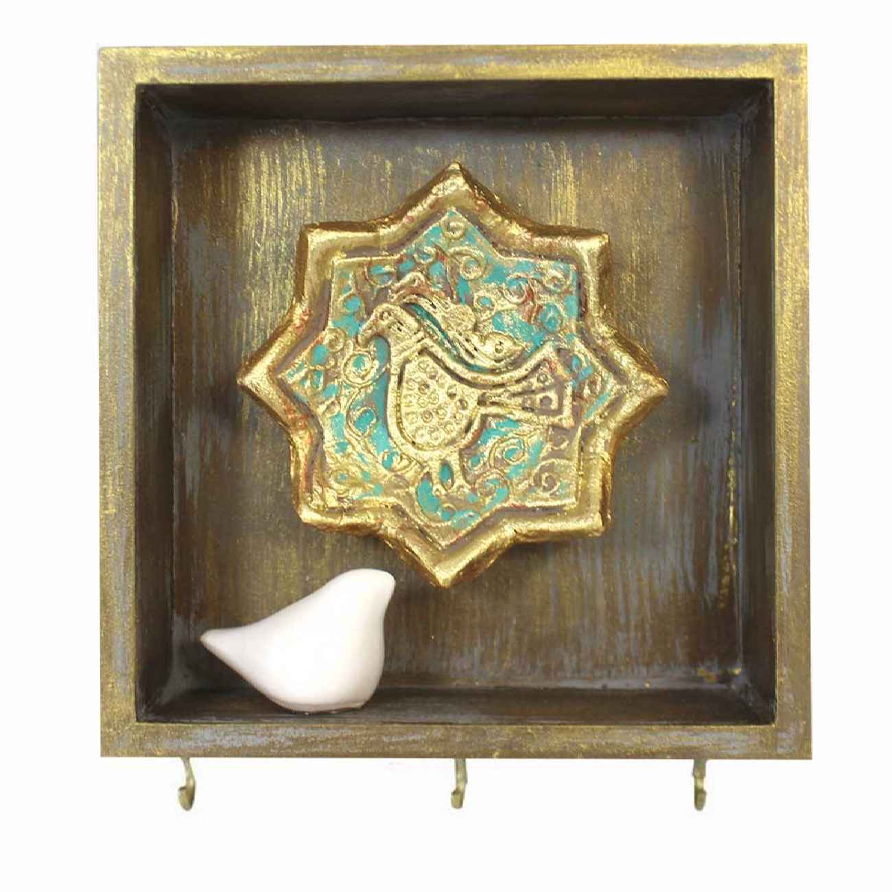 Porte-clés mural décoratif en bois persan - Fait main avec design de feuille pour la décoration de votre maison