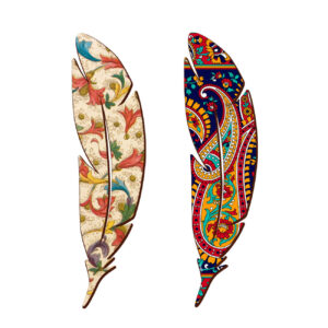 Marque-pages en bois artistique inspirés du style persan – Motif plume – Lot de 2