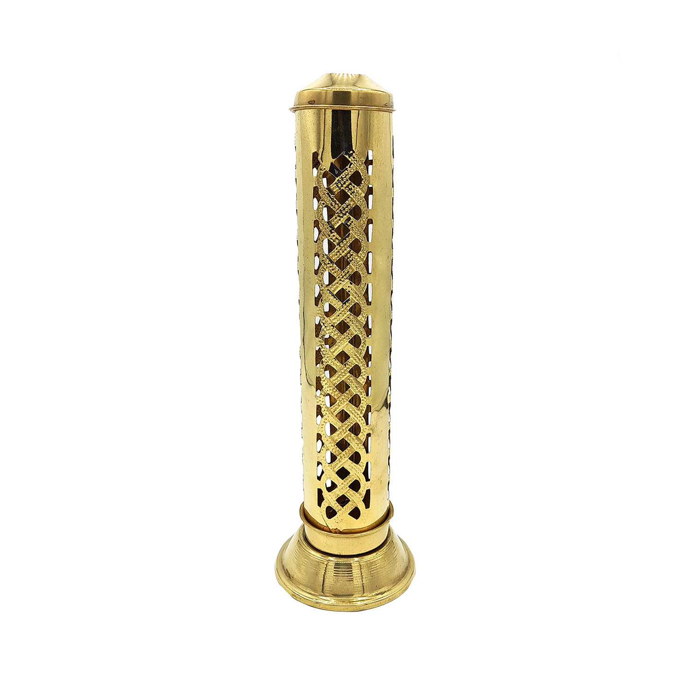 Porte-encens en laiton – Parfait pour la spiritualité et la déco, design cylindrique.
