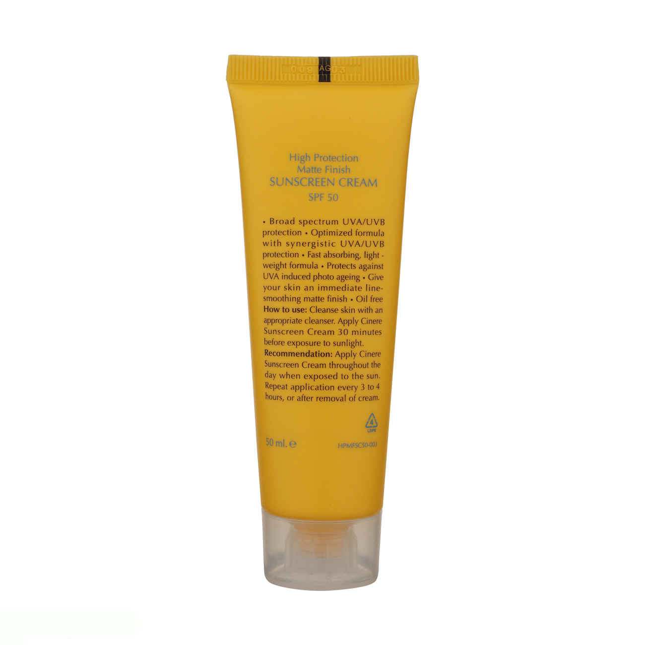 Crème Solaire Incolore Cinere SPF50 – Protection UV Maximale pour Peaux Sèches et Normales