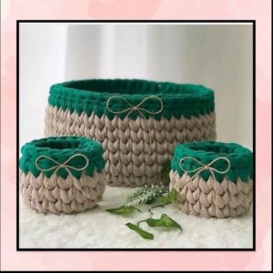 Panier de rangement en crochet – Organisateur parfait avec design Wheat, ensemble de 3