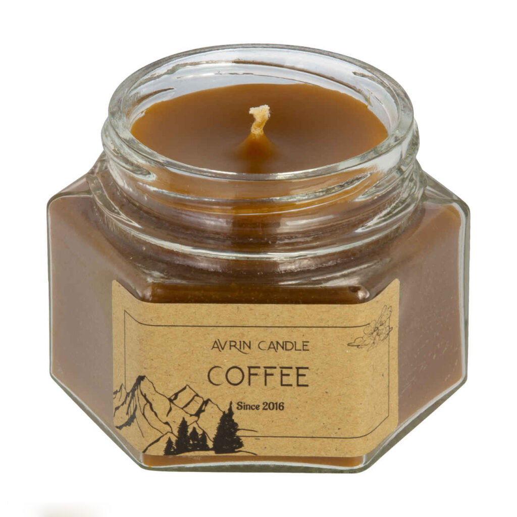 Bougie parfumée en pot avec design café et arôme café