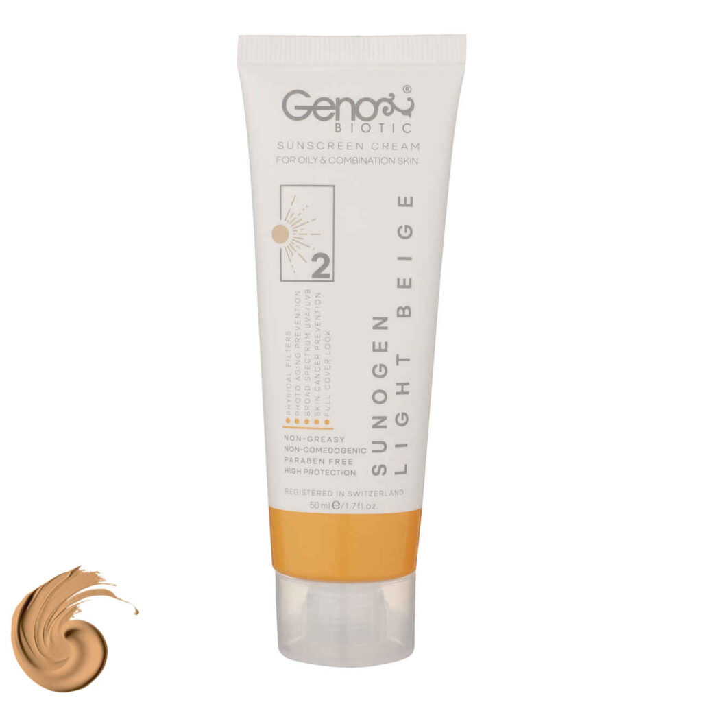 Crème Solaire Teintée - Geno Biotic SPF50 Couleur Beige Clair - Convient aux Peaux Grasses et Mixtes (Lot de 2)
