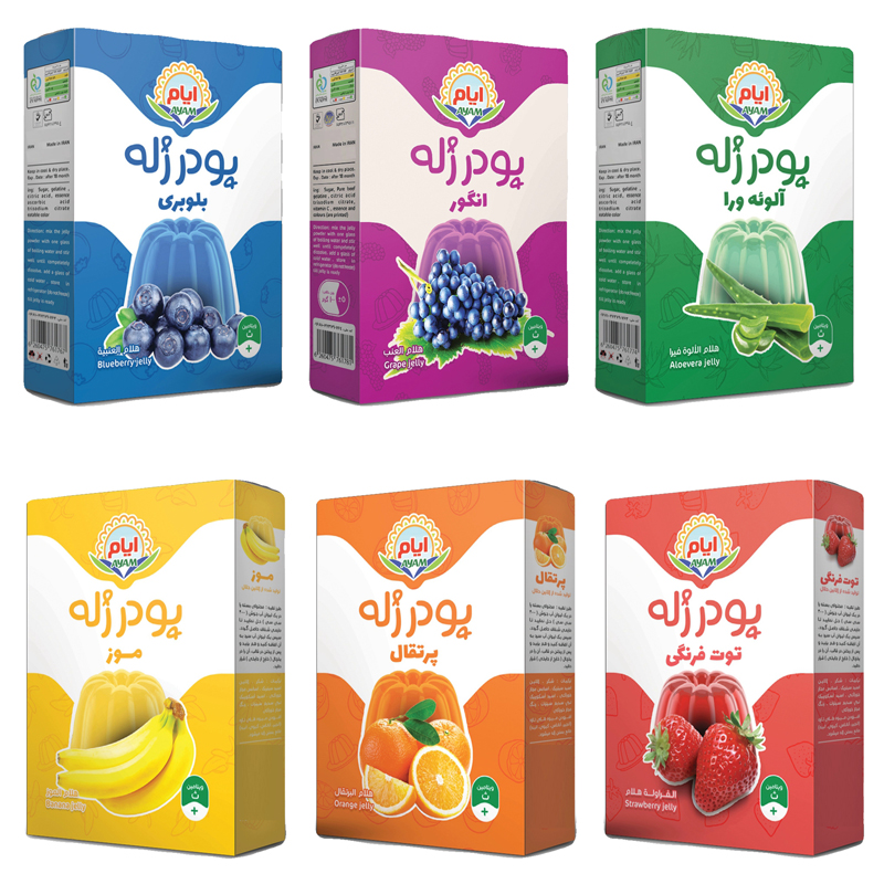 Pack de Poudre de Gelée Halal Assortie par Badbadak-e Ayam, 100 gr (x6)