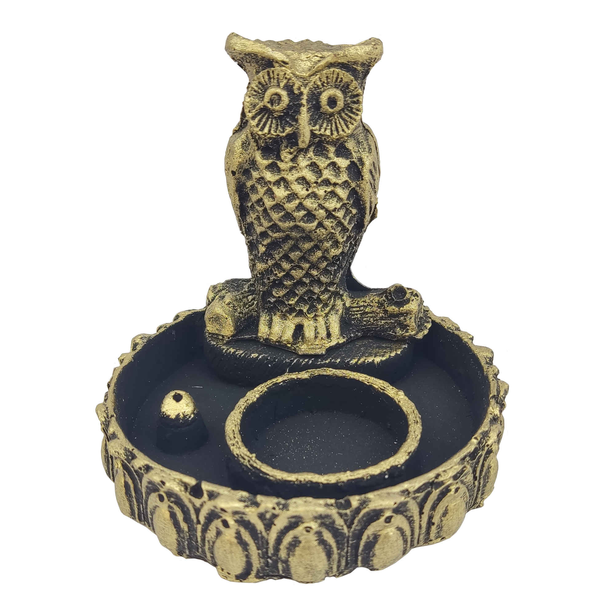 Sculpture artistique d’encens artisanale avec design de hibou