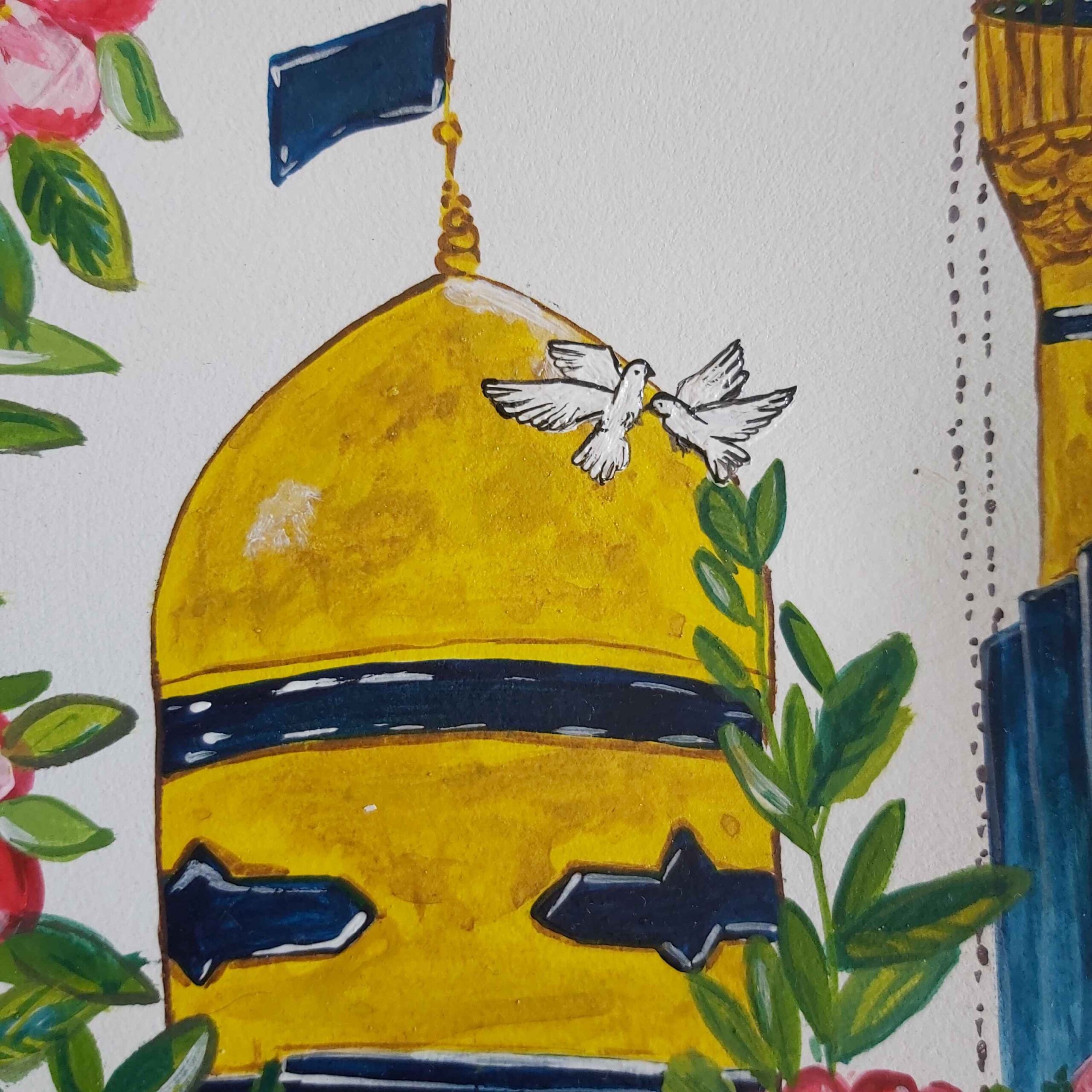 Plaque en poterie islamique faite à la main avec peinture acrylique – Décoration murale inspirée du sanctuaire de l’Imam Reza