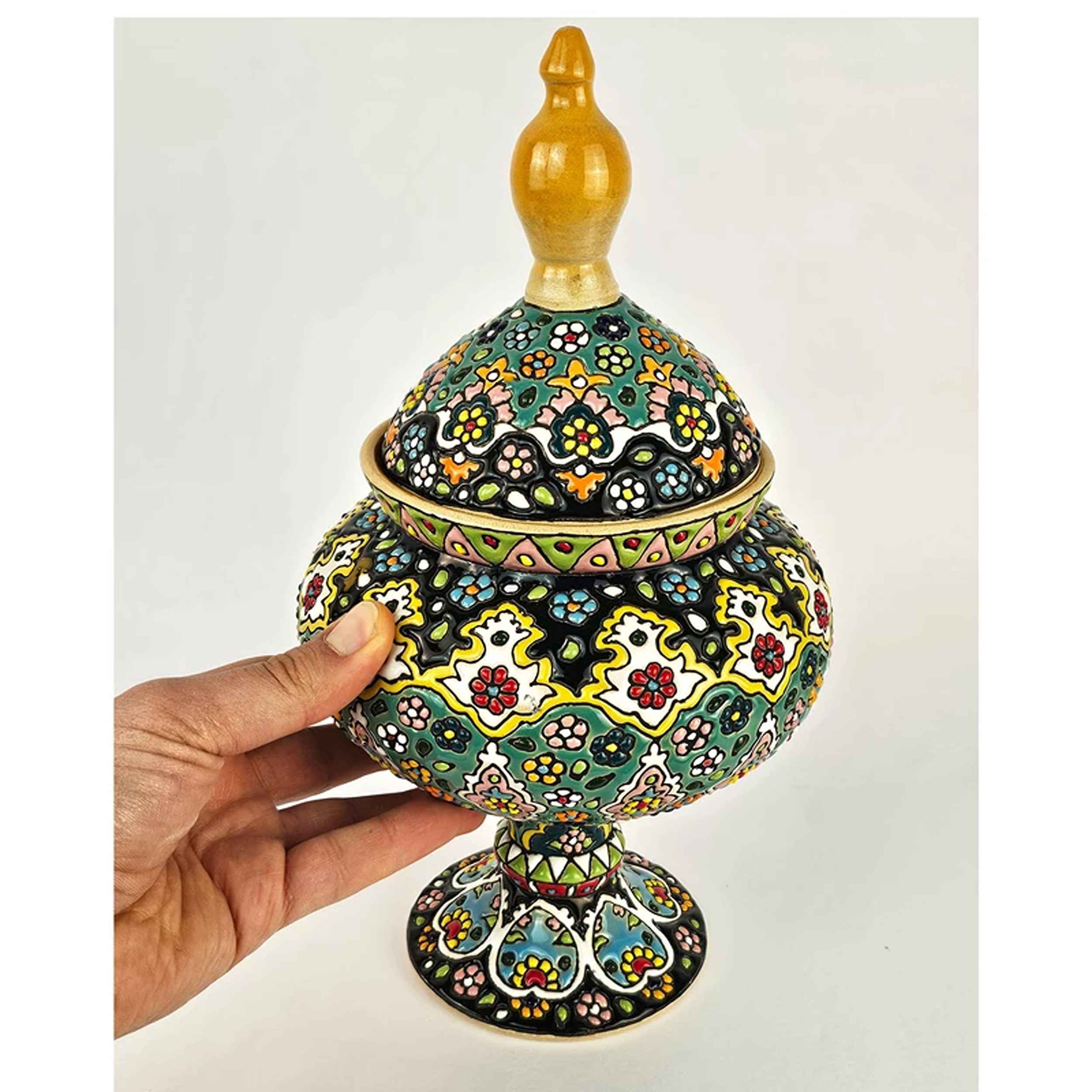 Sucrier en Poterie Persane Fait Main avec Couvercle – Minakari Émaillé