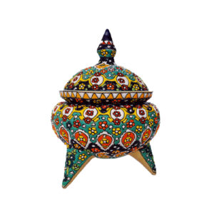 Sucrier en Poterie Persane Fait Main avec Couvercle avec Motif Floral