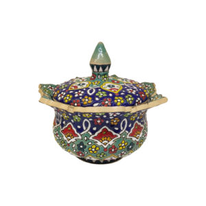 Sucrier en Poterie Persane Fait Main avec Couvercle avec Motif Floral