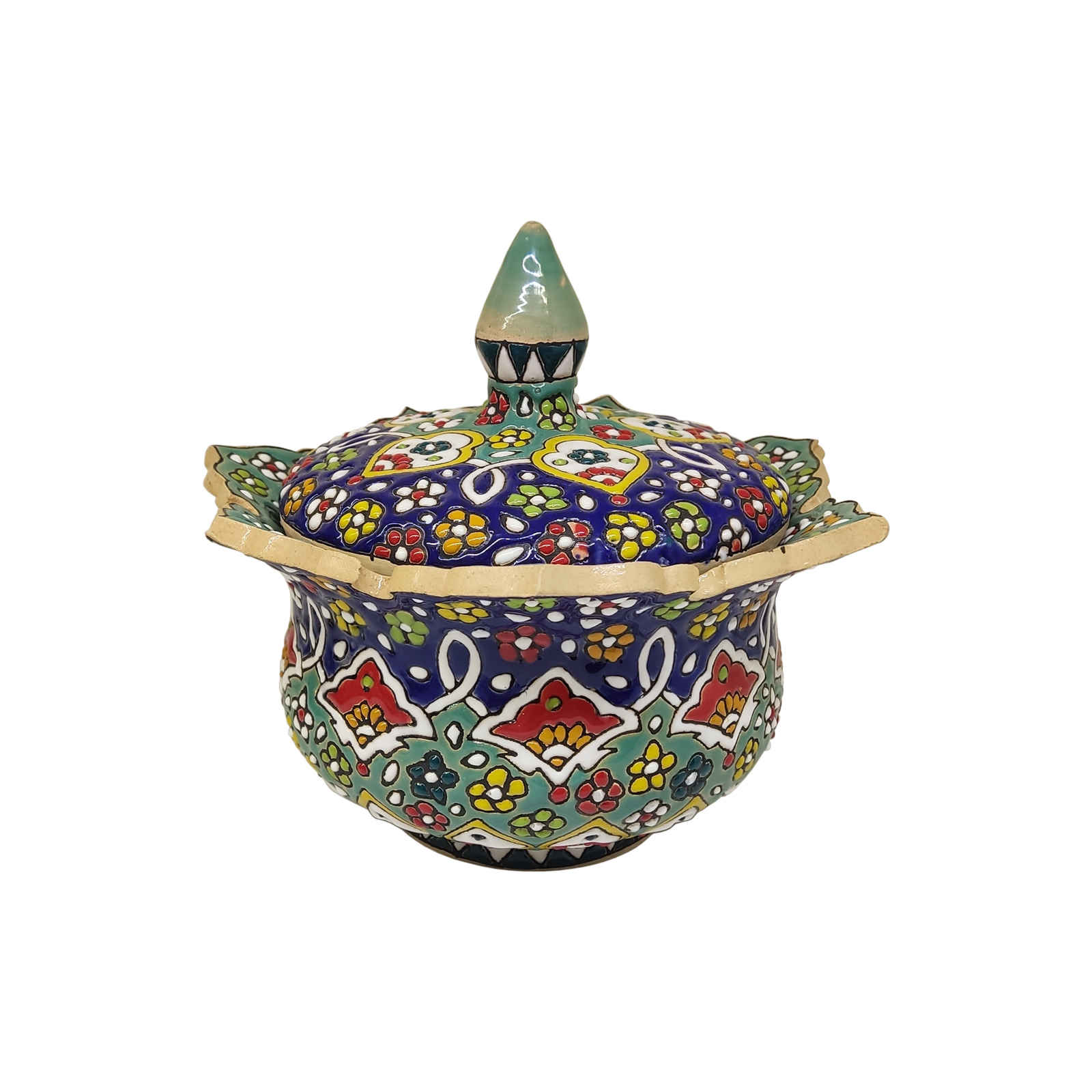 Sucrier en Poterie Persane Fait Main avec Couvercle avec Motif Floral