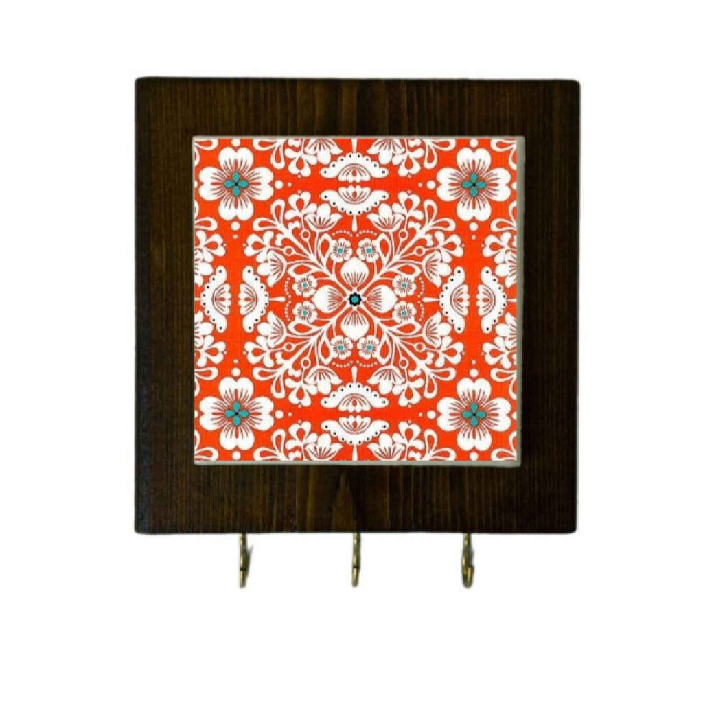 Porte-clés mural en bois persan fait main - Parfait pour organiser les clés en rouge