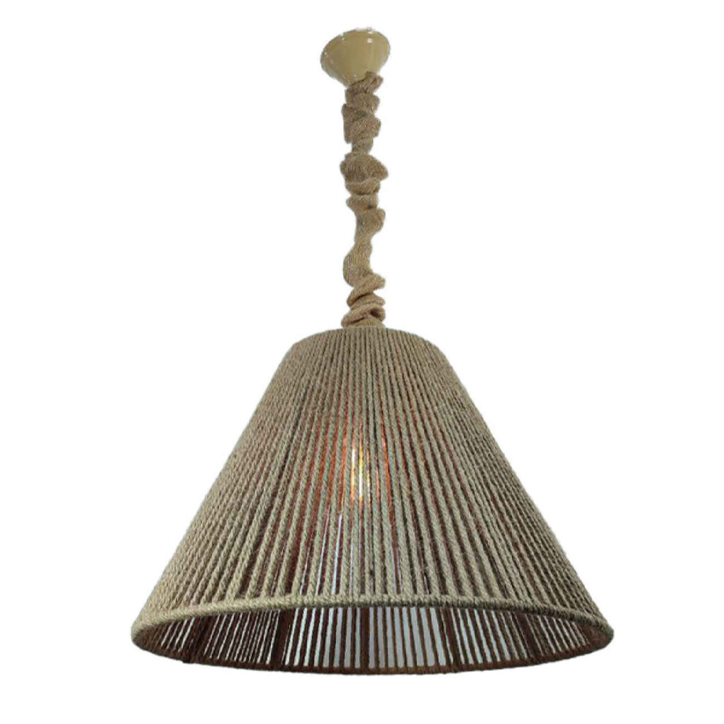 Suspension tissée fabriquée à la main – Lampe de plafond en chanvre à franges