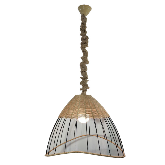 Suspension tissée fabriquée à la main – Lumière de plafond en chanvre rustique