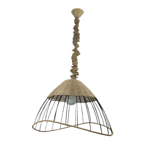 Suspension tissée fabriquée à la main – Lumière de plafond en chanvre rustique