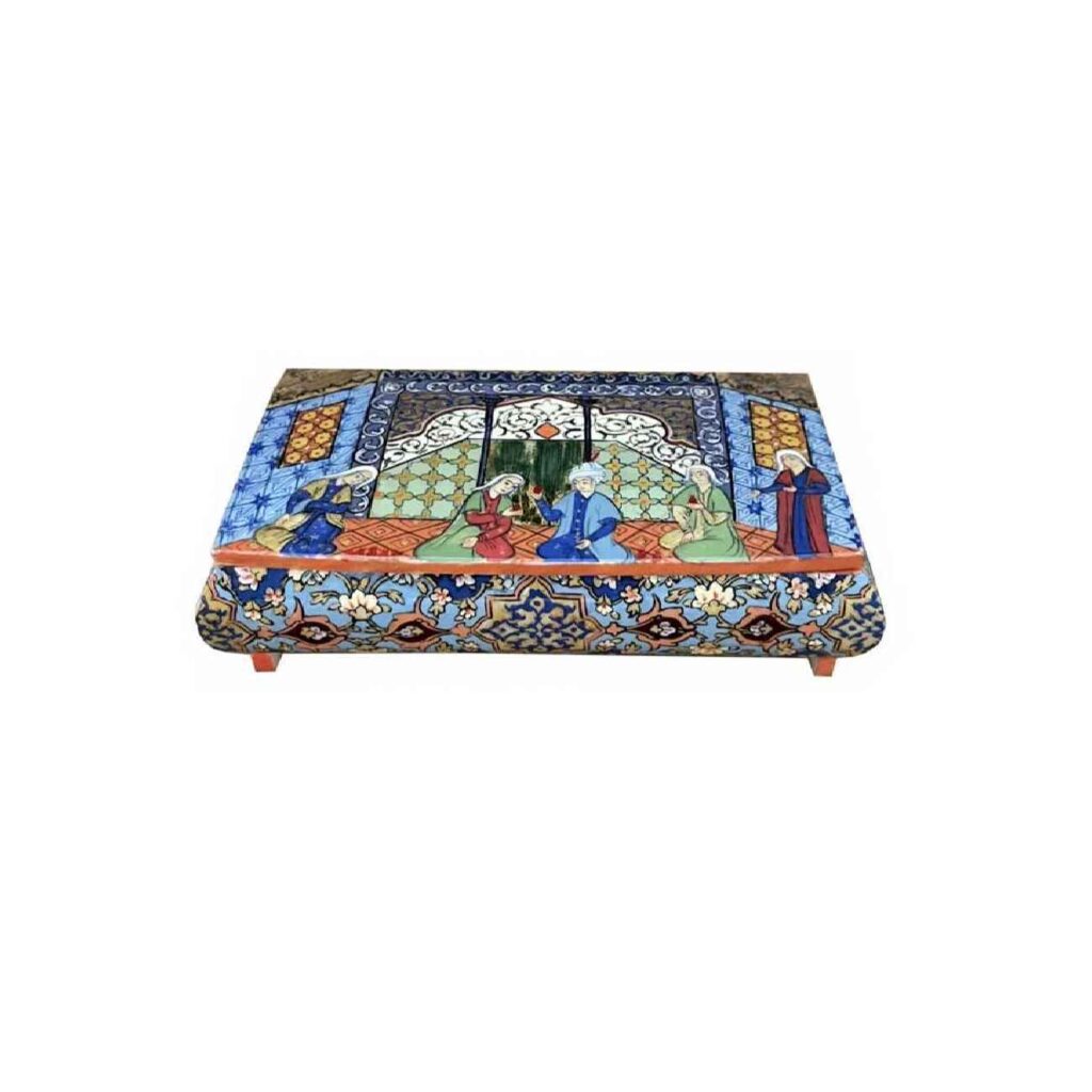 Boîte à bijoux artisanale avec motif pictural en os de chameau