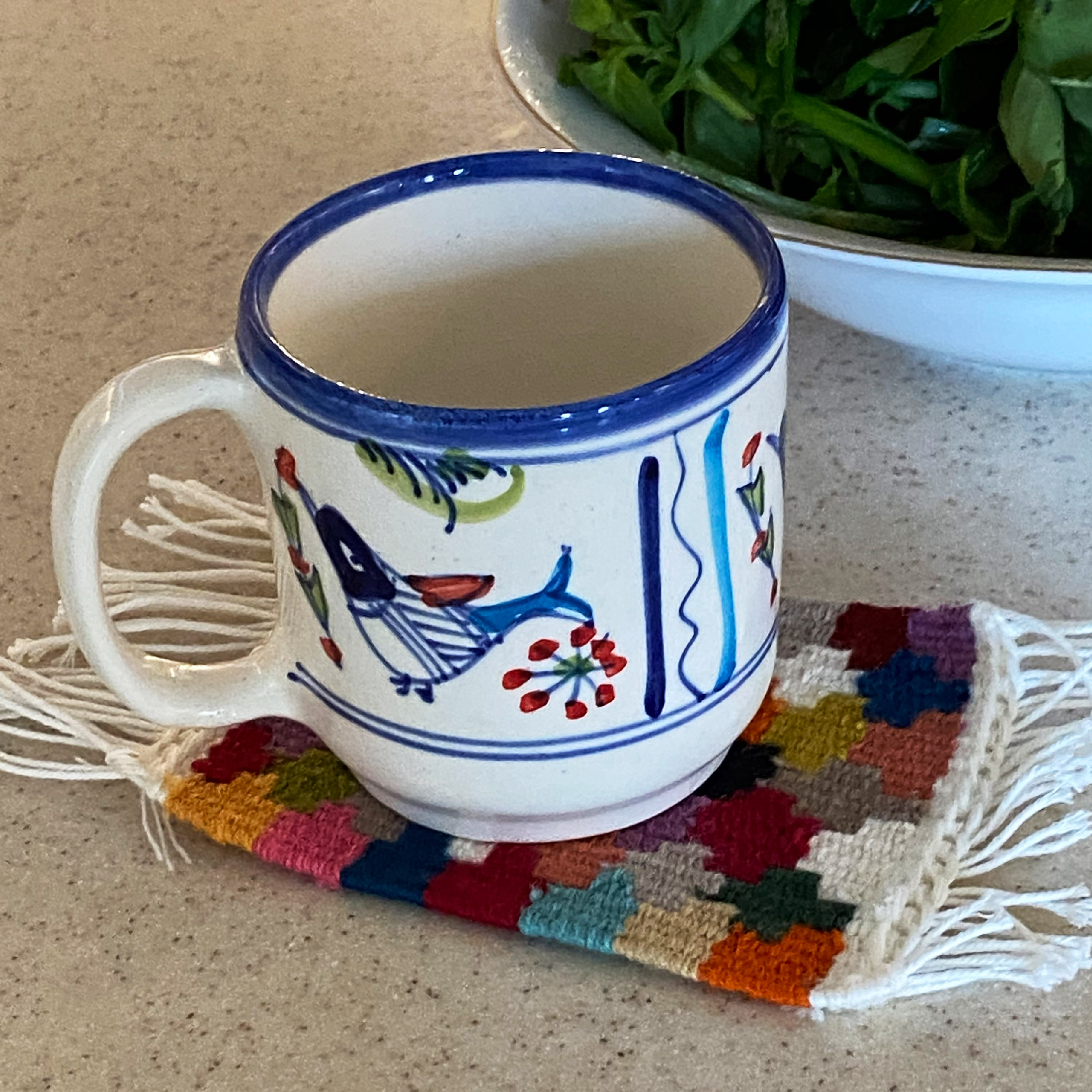 Sous-verre Kilim Persan Tissé à la Main Authentique avec Motif Géométrique (x2)