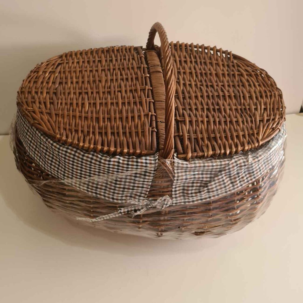 Panier en osier tissé à la main avec couvercle et housse - Idéal pour un pique-nique ou une sortie