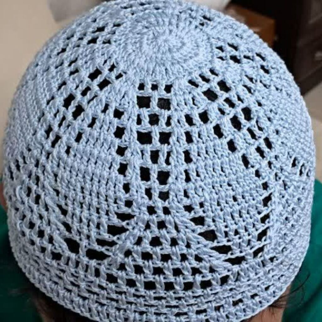 Kufi Taqiyah Turc Tricoté – Chapeau de prière musulman élégant en bleu clair