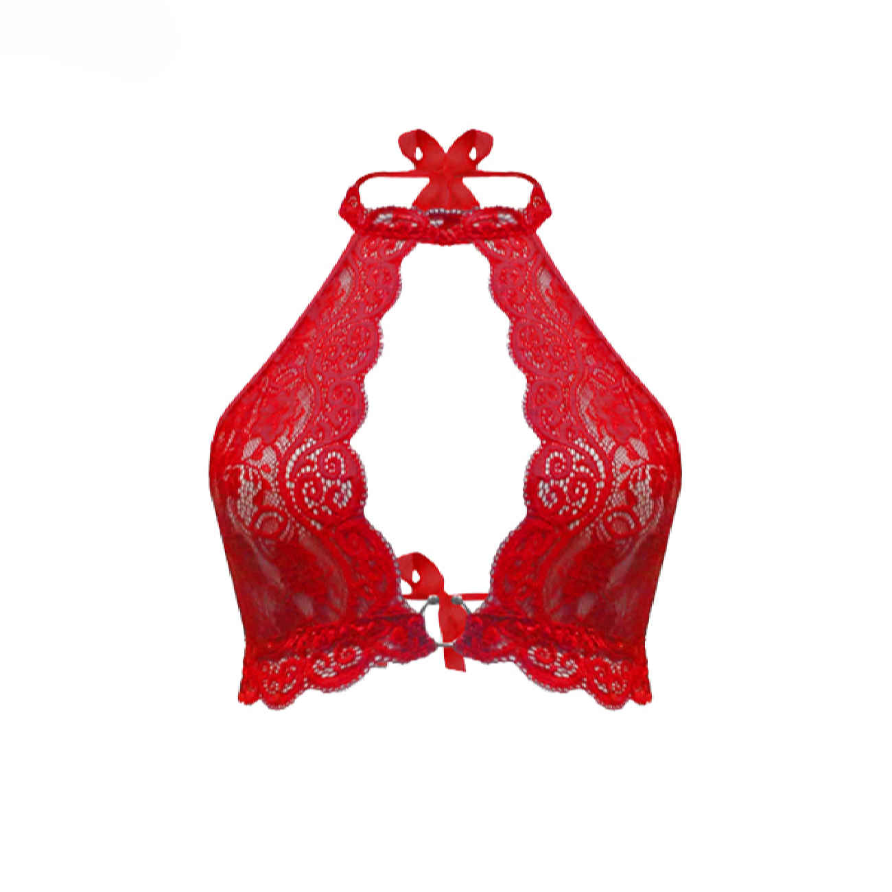 Ensemble soutien-gorge et culotte en dentelle – En dentelle rouge audacieuse avec col halter