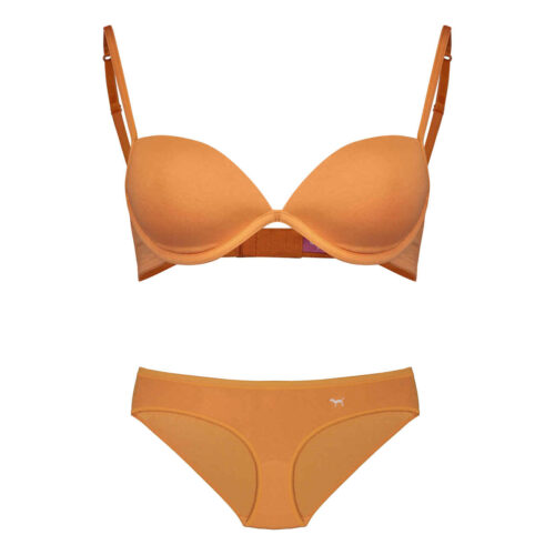 Ensemble soutien-gorge rembourré et culotte jaune pour femme – lingerie en coton avec armature